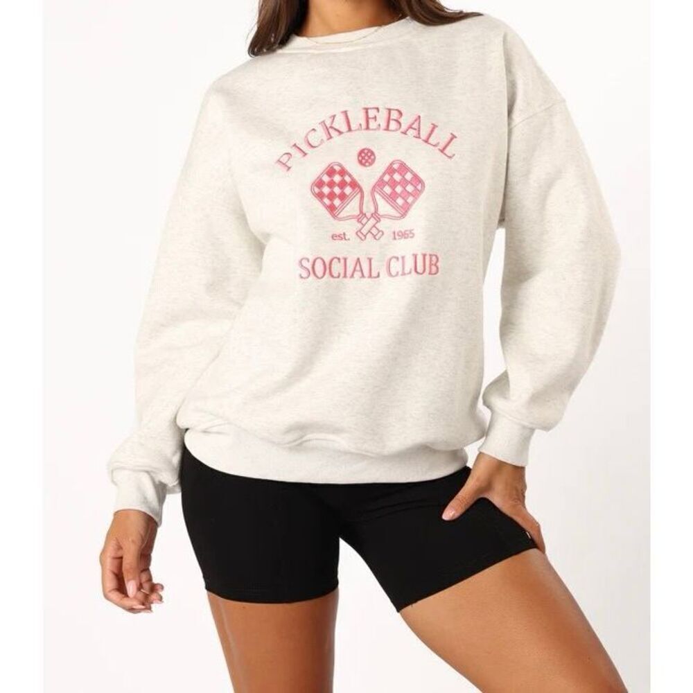 NWOT Gilli Pickleball Social Club White & Pink Crewneck Sweatshirt Women's Large